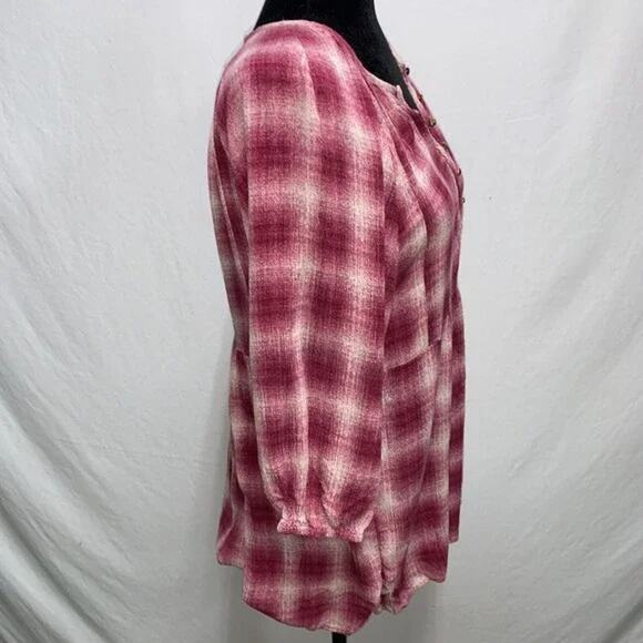 Anthropologie Maeve Cavalon Plaid 3/4 Sleeve Loose Fit Babydoll Top Sz XS - Picture 6 of 10